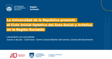 Pieza gráfica con fondo azul y letras destacadas en amarillo que invita a la inauguración