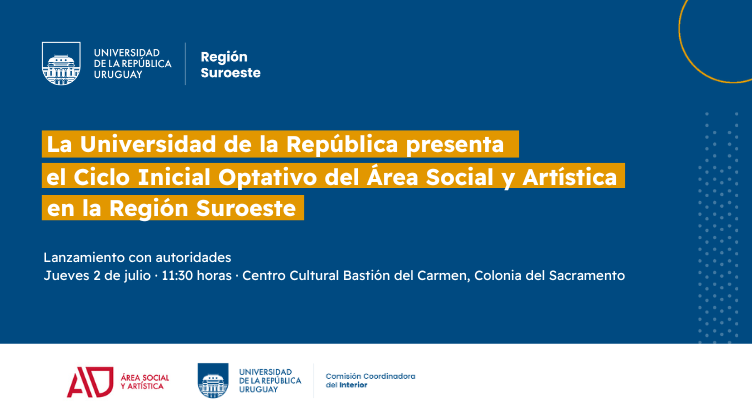 Pieza gráfica con fondo azul y letras destacadas en amarillo que invita a la inauguración