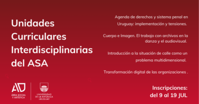 Sobre fondo rojo en degradé se lee Unidades curriculares interdisciplinarias del ASA. Se ve el nombre de las cuatro unidades. Los logos de ASA y de Udelar. y dice "inscripciones deñ 9 al 19 de julio"