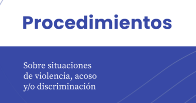Sobre fondo blanco dice "Procedimientos" y en fondo azul "Situaciones de violencia, acoso y discriminación"